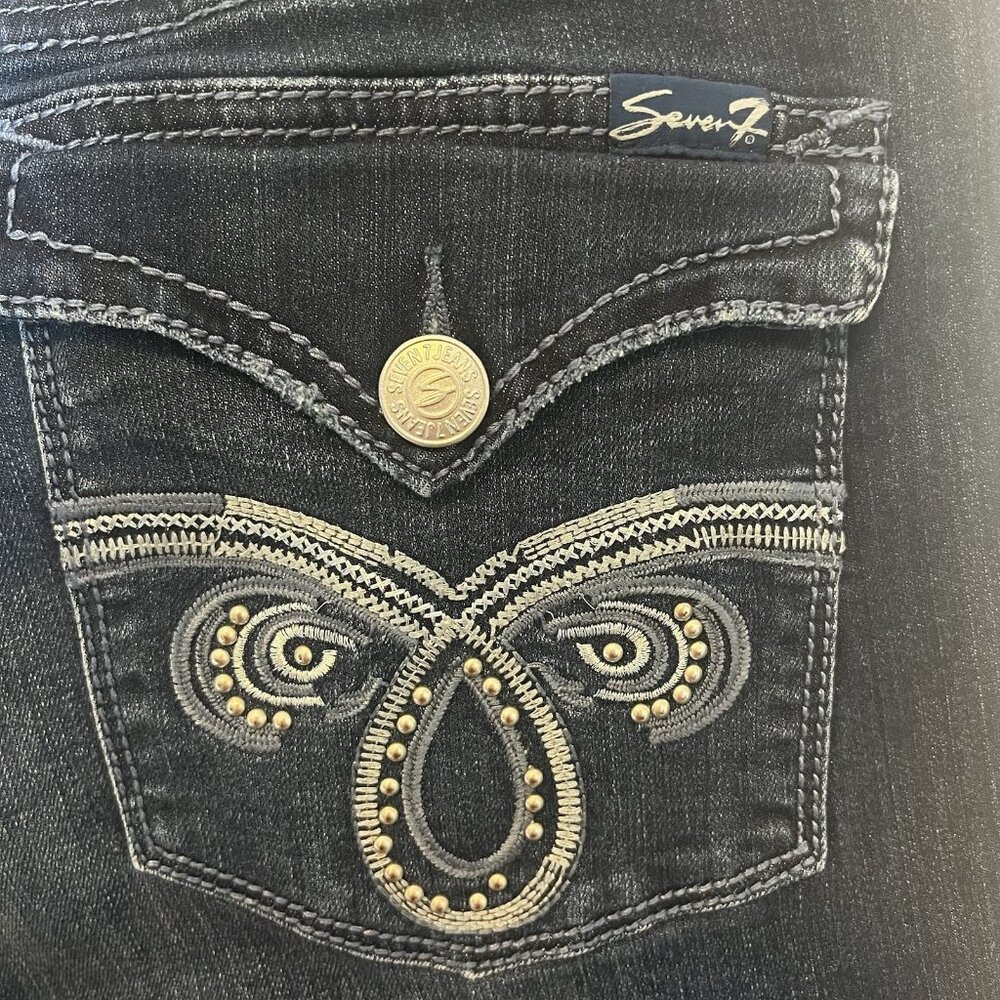 Seven7 Women’s Jeans Size 12 Blue Stretch Denim Mid Rise Slim Bootcut Zipper - Picture 15 of 16
